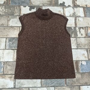 Coldwater Creek Women's Large Brown Sparkly Sleeveless Mock Neck Silk Top